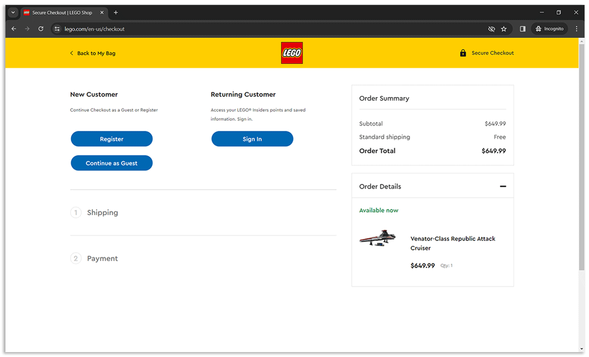 LEGO's checkout process