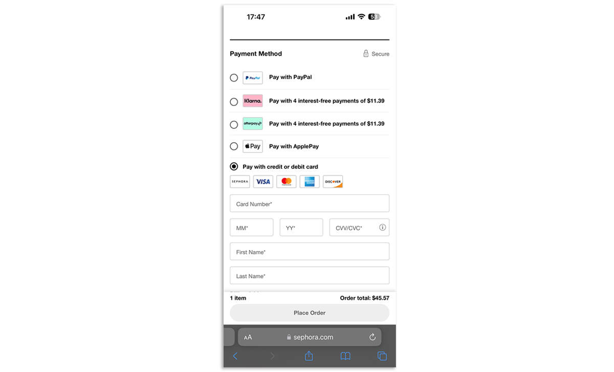 Sephora’s mobile checkout