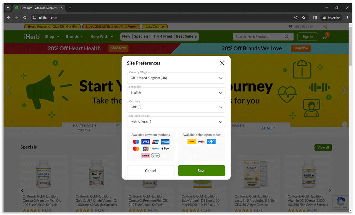 iHerb checkout screenshot